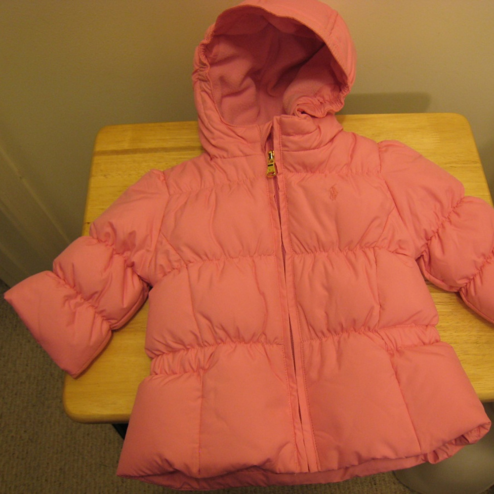 RALPH LAUREN Baby Girls Hooded Puffer Down Feather Pink Jacket 9 Months New
